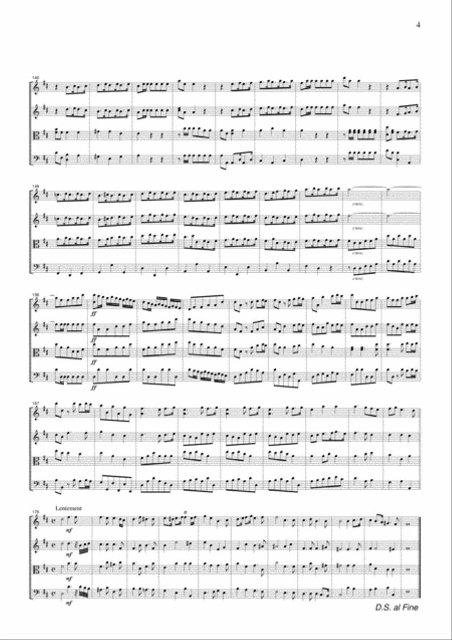 Handel Royal Fireworks Music Overture, for string quartet, CH111 String Quartet scores gallery preview page 4