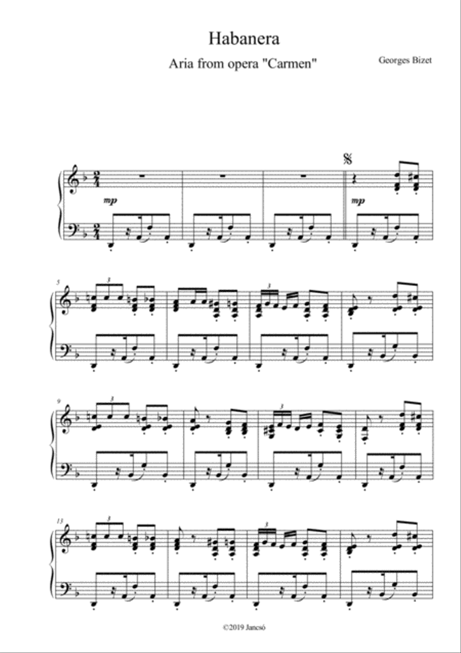 Habanera Piano Solo scores gallery preview page 1