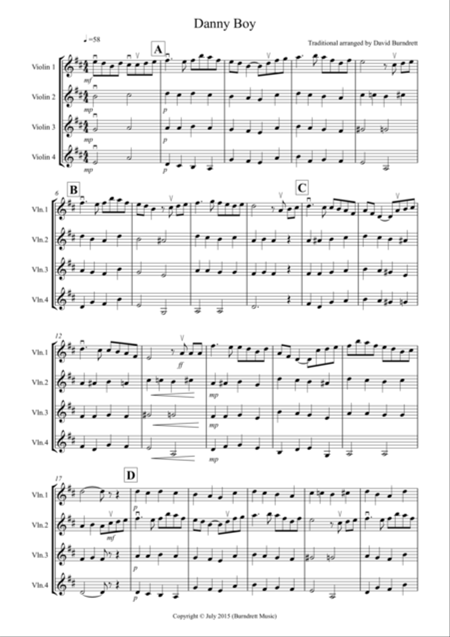 Danny Boy for Violin Quartet Violin Solo scores gallery preview page 1