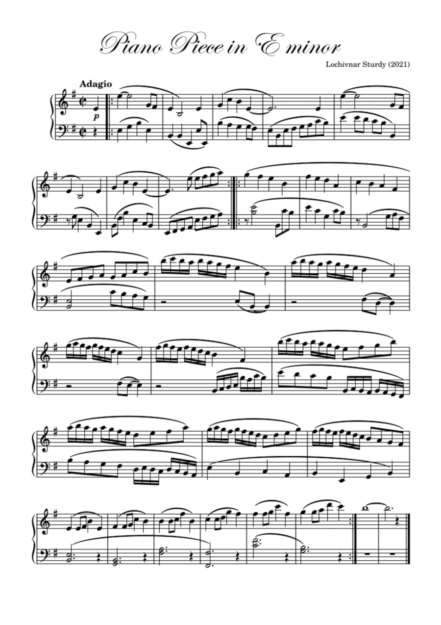 Piano Piece in E Minor Piano Solo scores gallery preview page 1