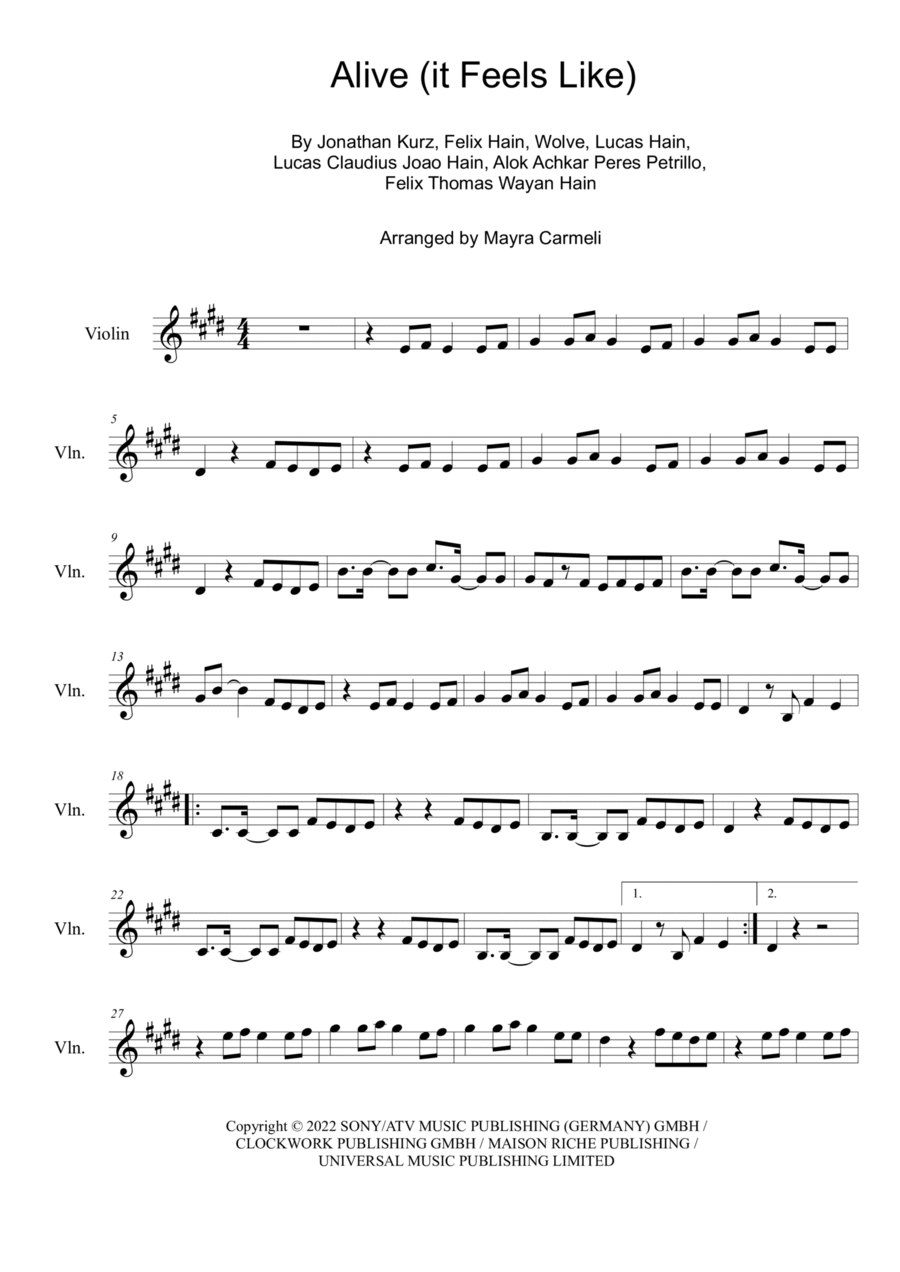 Alive (it Feels Like) Violin Solo scores gallery preview page 1