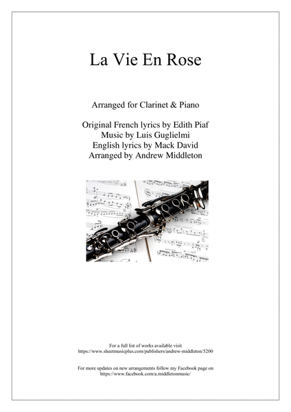 La Vie En Rose arranged for Clarinet & Piano image number null
