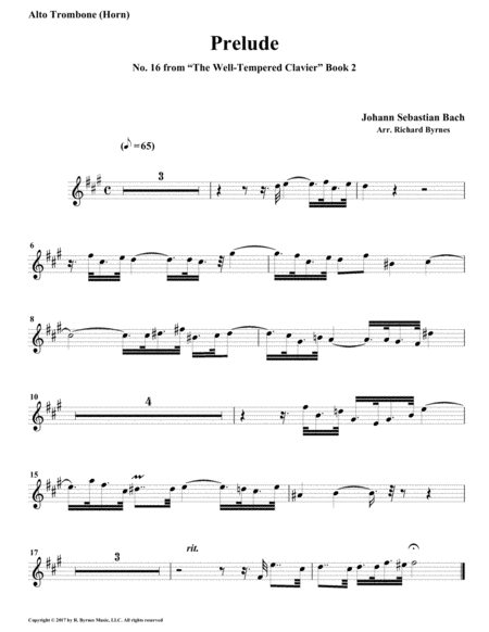 Prelude 16 from Well-Tempered Clavier, Book 2 (Trombone Quintet) image number null