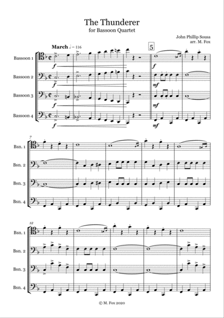 The Thunderer (for Bassoon Quartet) Woodwind Quartet scores gallery preview page 1