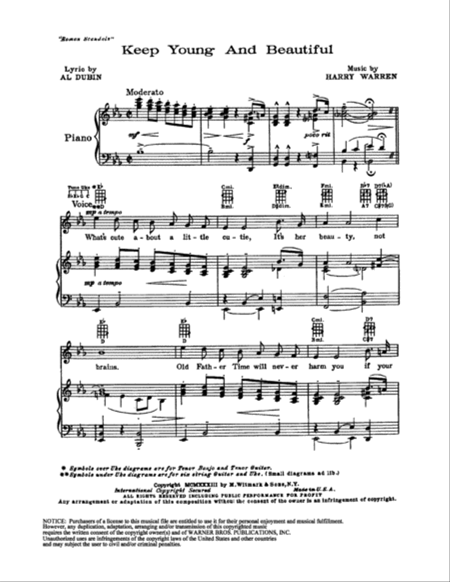 Keep Young and Beautiful Piano, Vocal, Guitar scores gallery preview page 1