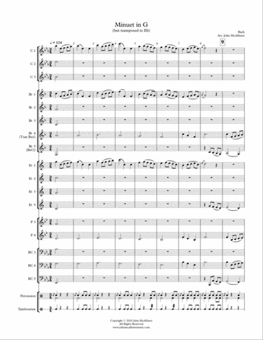 Minuet in G (in Eb) - Adaptable Arrangement for Winds Concert Band scores gallery preview page 1