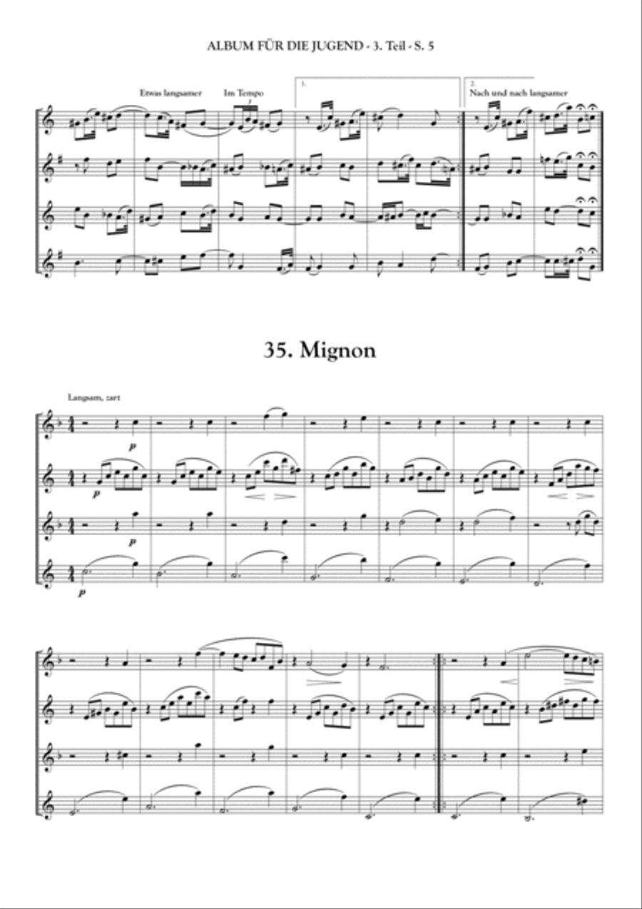 ALBUM FOR THE YOUNG - by R. Schumann - for Saxophone Quartet - part 3 Saxophone Quartet scores gallery preview page 5