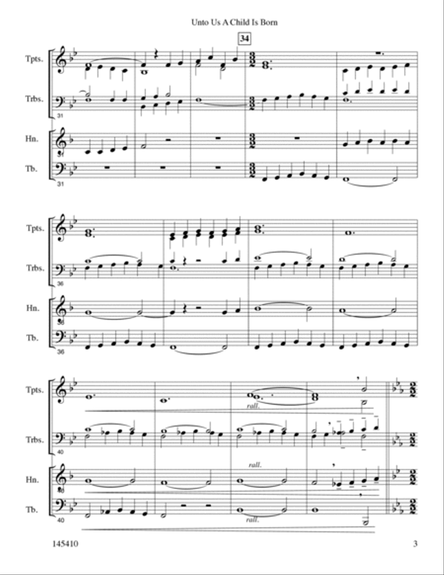 Unto Us A Child Is Born Brass Quartet scores gallery preview page 4