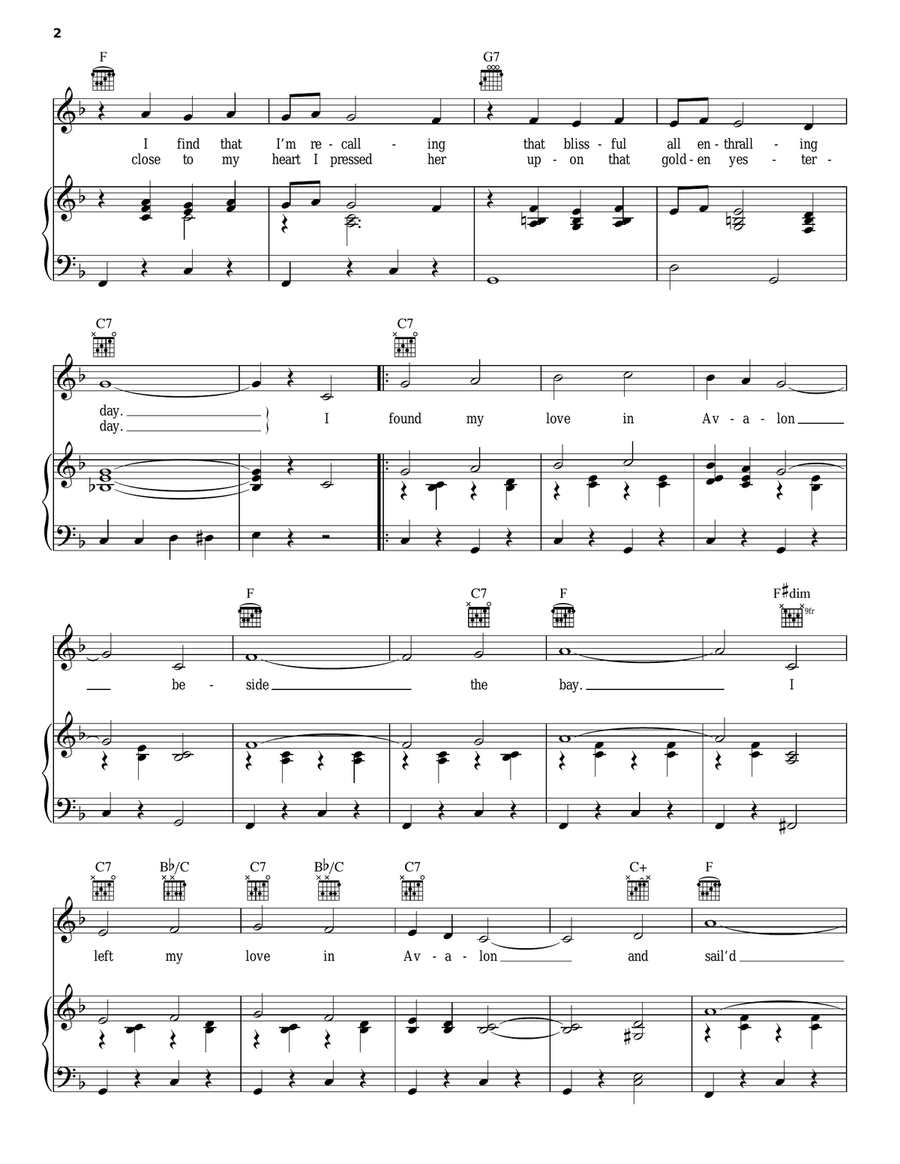 Avalon Piano, Vocal, Guitar scores gallery preview page 2