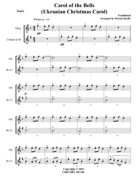 Carol of the Bells (Ukrainian Carol) - Oboe and Clarinet Duet - Intermediate image number null