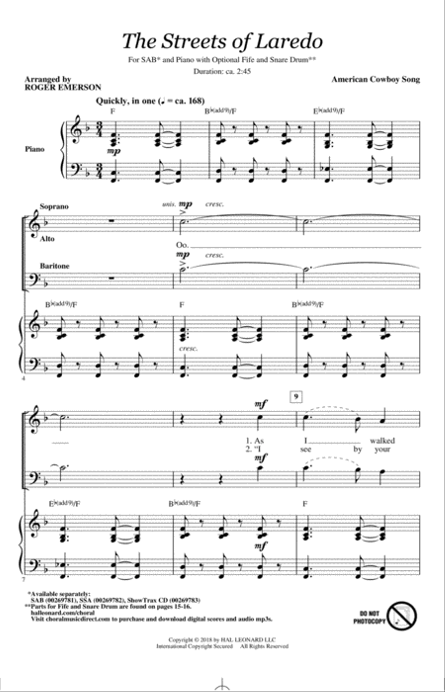 The Streets Of Laredo 3-Part scores gallery preview page 1