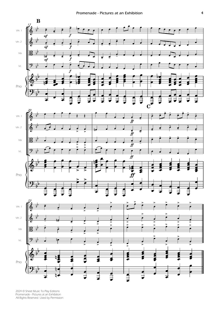 Pictures at an Exhibition - Promenade - Piano Quintet (Full Score and Parts) Piano Quintet scores gallery preview page 6
