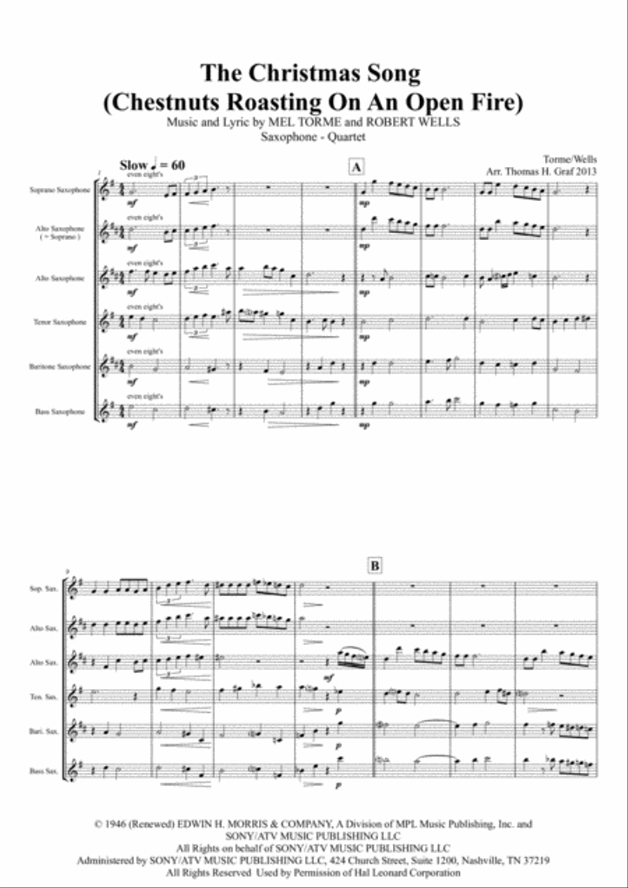 The Christmas Song (Chestnuts Roasting On An Open Fire) Saxophone Quartet scores gallery preview page 2