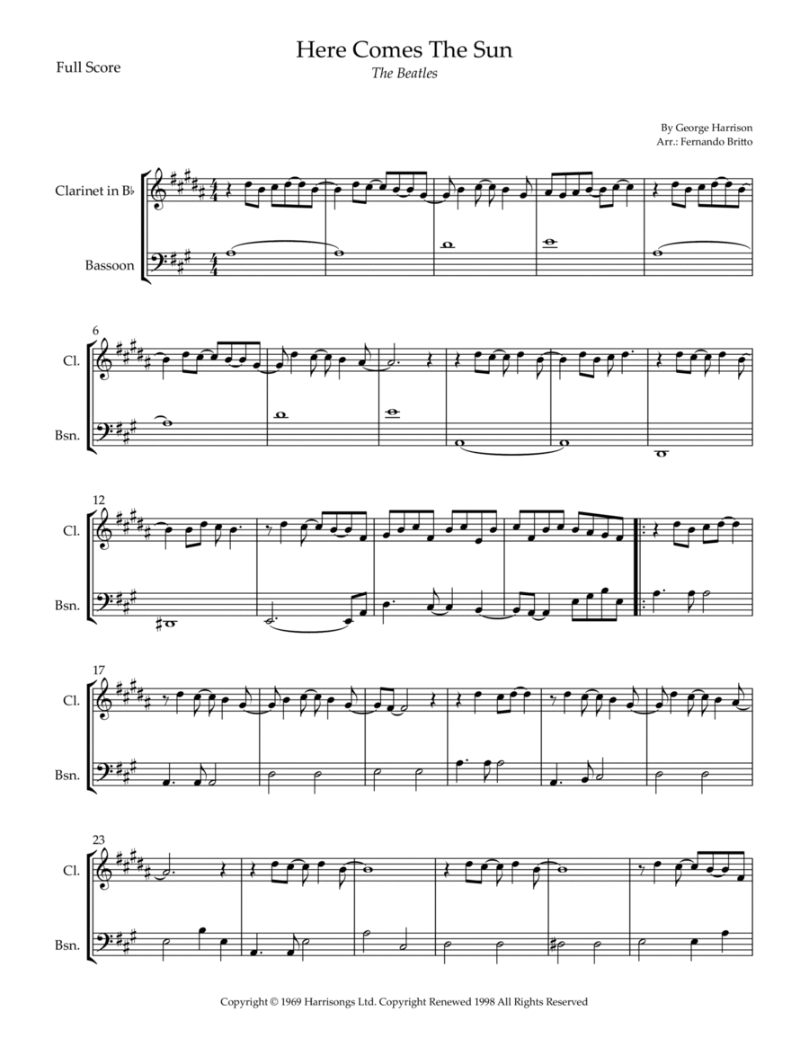 Here Comes The Sun Woodwind Duet scores gallery preview page 1