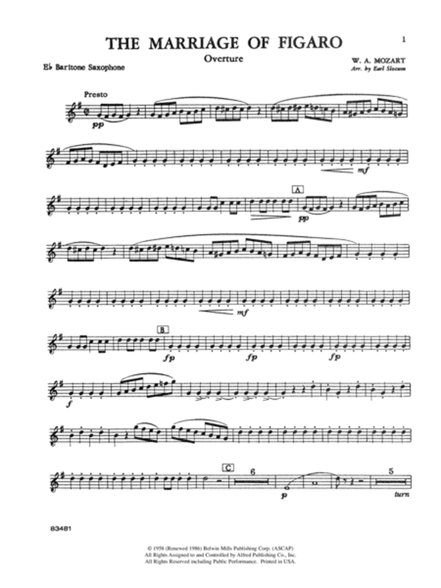 The Marriage of Figaro Overture: E-flat Baritone Saxophone