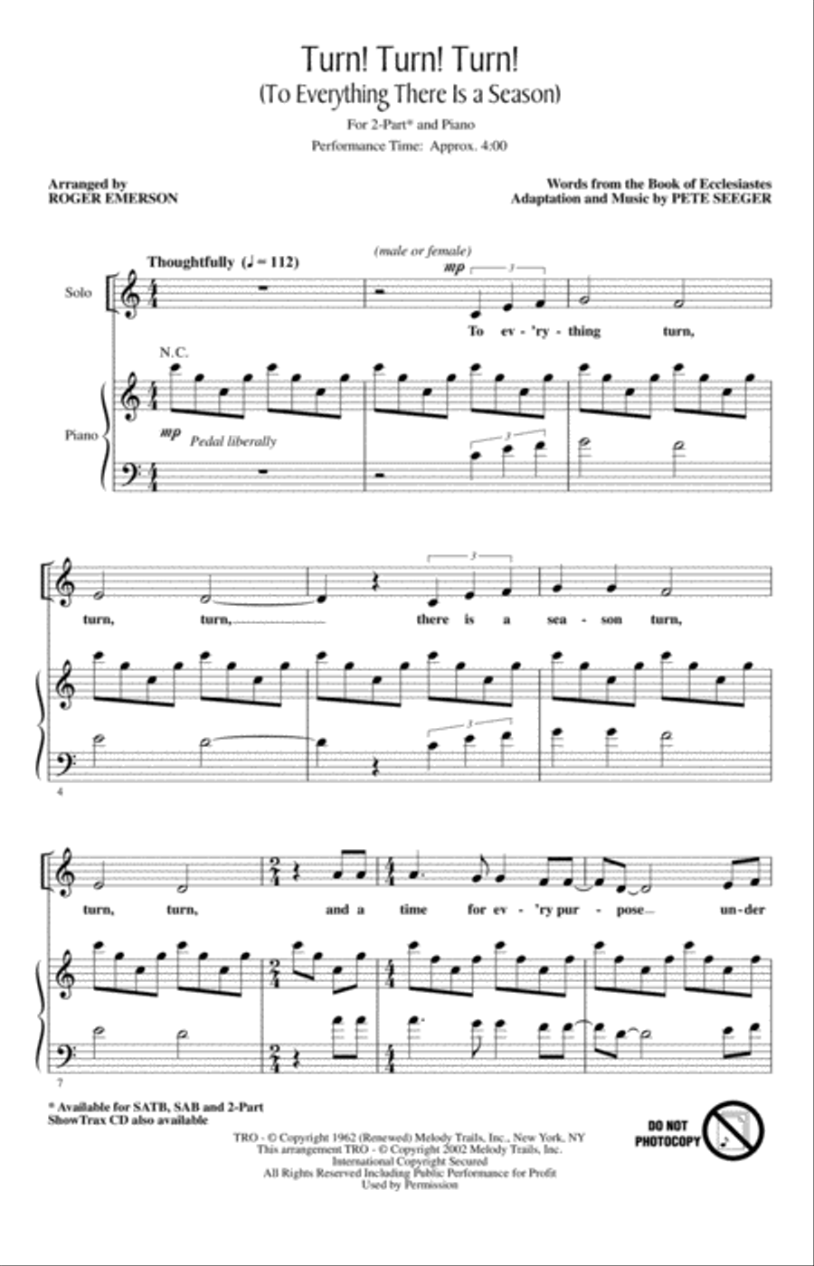 Turn! Turn! Turn! (To Everything There Is A Season) (arr. Roger Emerson) 2-Part scores gallery preview page 1