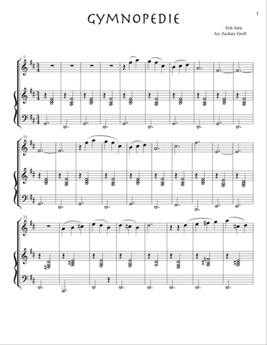 Gymnopedie #1 for violin and piano Violin Solo scores gallery preview page 2