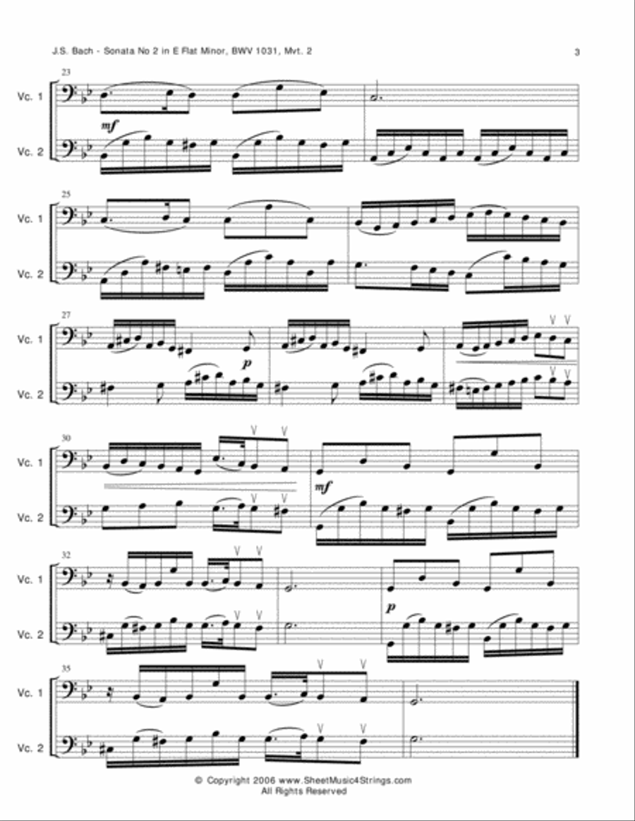 Bach, J.S. - Siciliano for Two Cellos String Duet scores gallery preview page 3