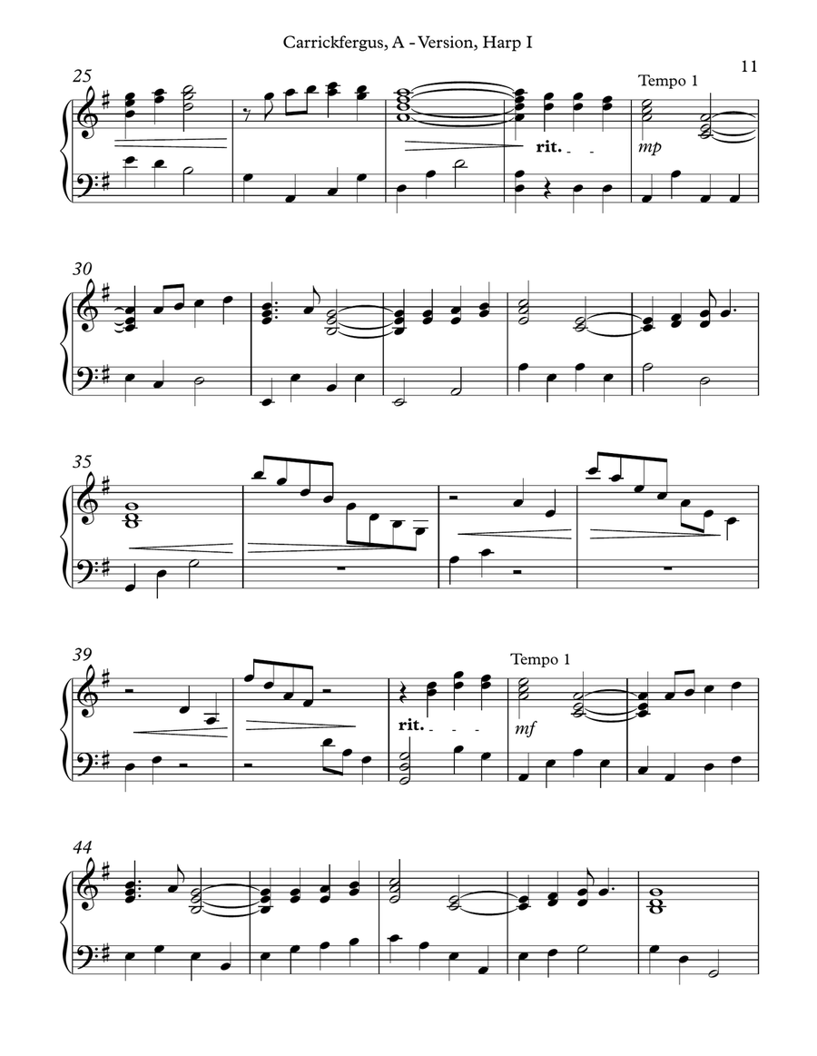 Carrickfergus A-Version, Harp 1 Celtic Harp scores gallery preview page 3