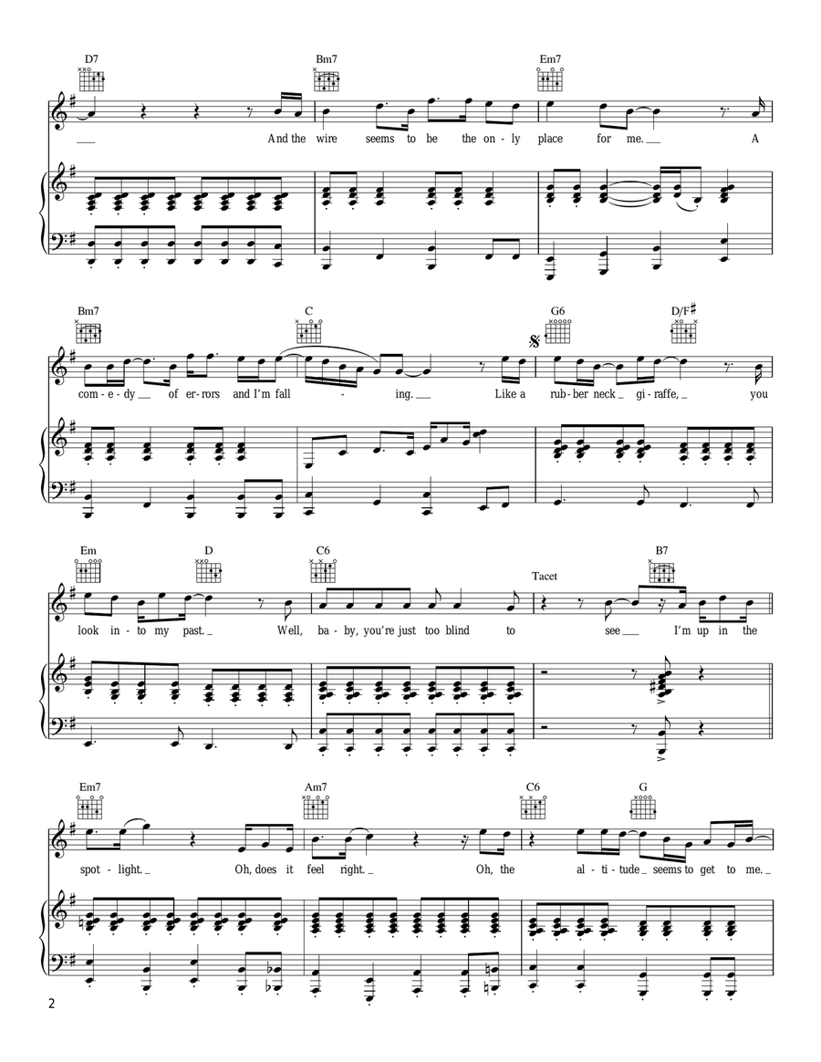 Tight Rope Piano, Vocal, Guitar scores gallery preview page 2