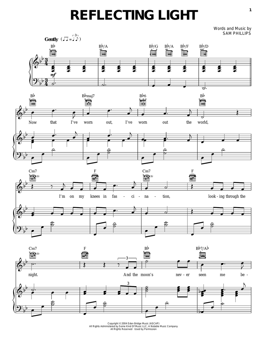 Reflecting Light Piano, Vocal, Guitar scores gallery preview page 1