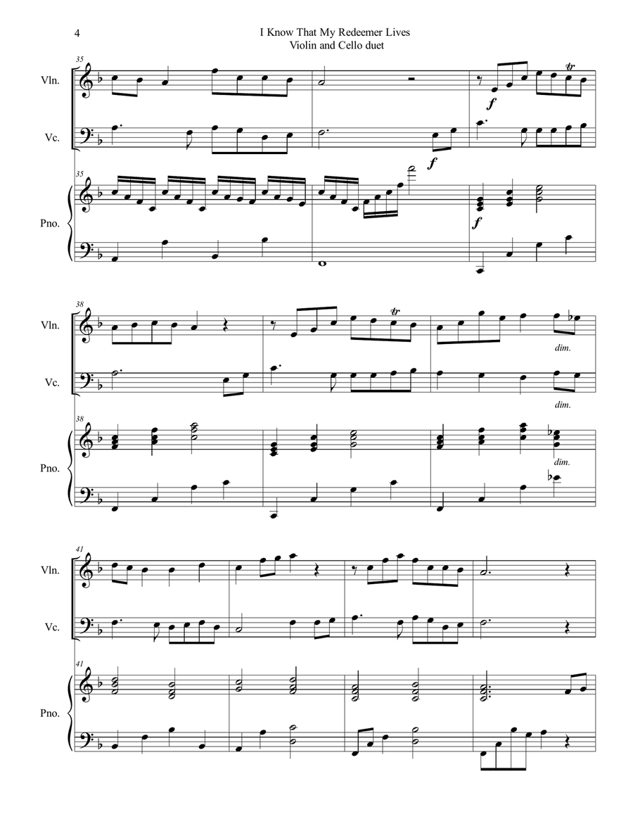 I Know That My Redeemer Lives violin and cello duet String Duet scores gallery preview page 4