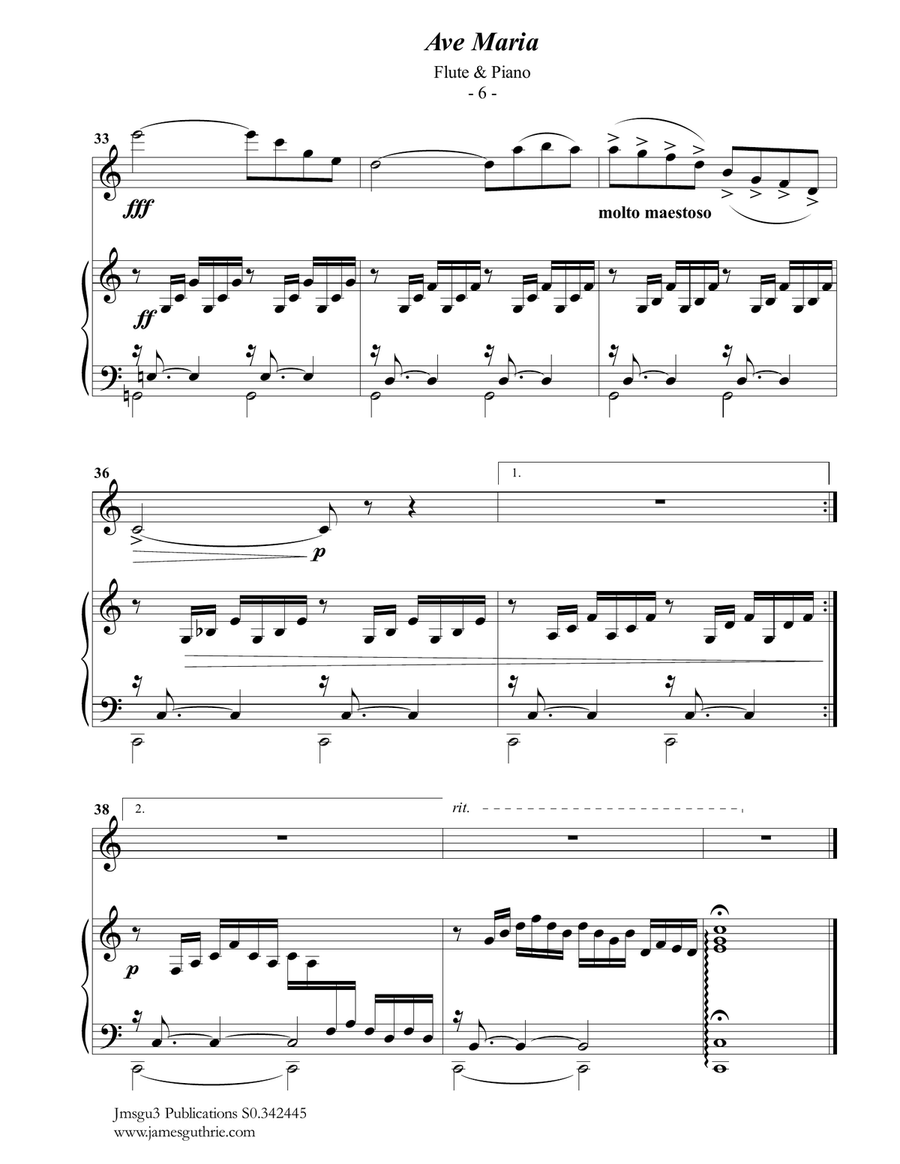 Bach-Gounod: Ave Maria for Flute & Piano Flute Solo scores gallery preview page 6