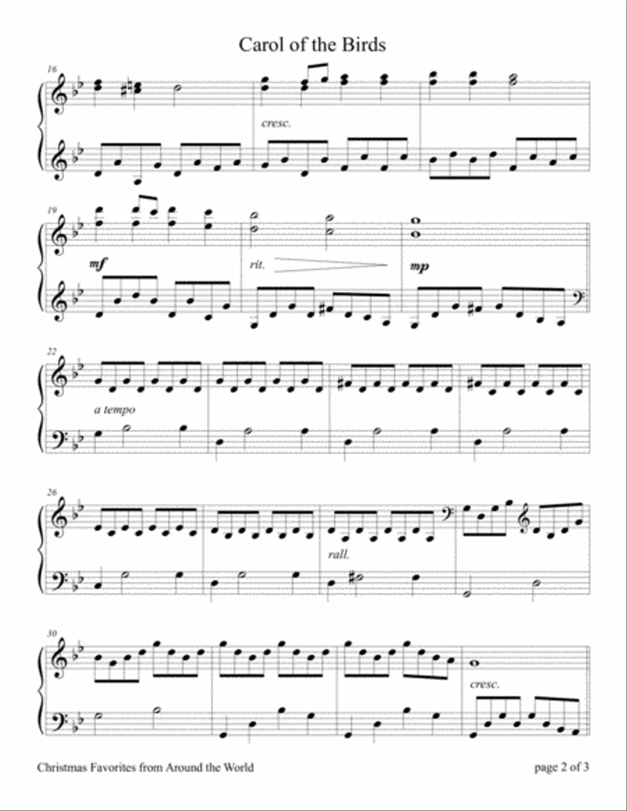 Carol of the Birds Piano Solo scores gallery preview page 3