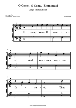 O Come, O Come, Emmanuel Large Print Easy Piano