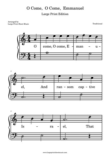 O Come, O Come, Emmanuel Large Print Easy Piano image number null