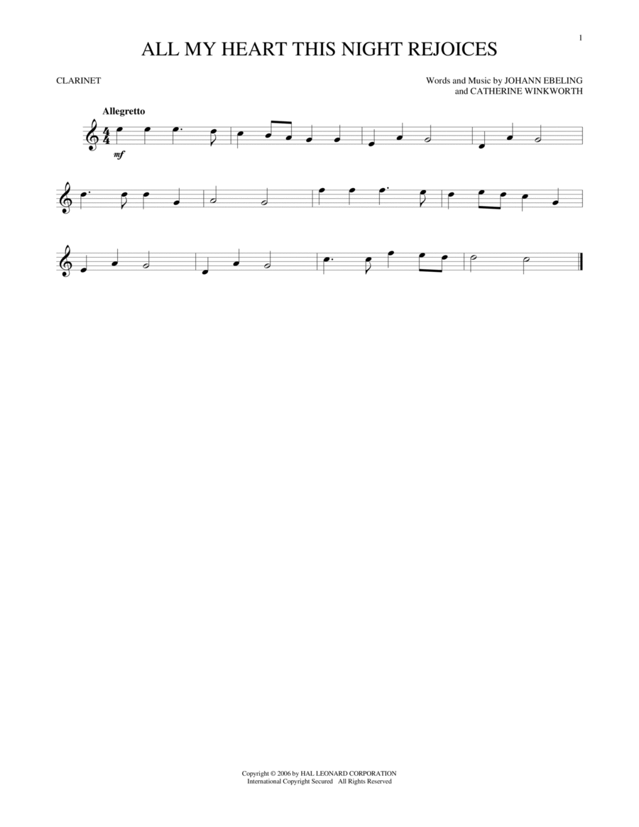 All My Heart This Night Rejoices Clarinet Solo scores gallery preview page 1