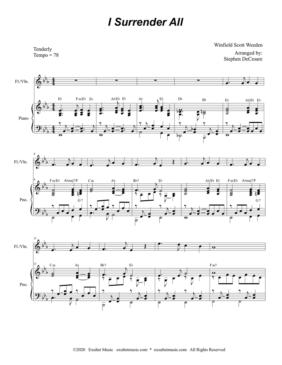 I Surrender All (Flute or Violin solo and Piano) I Surrender All (Flute or Violin solo and Piano) Flute scores gallery preview page 1