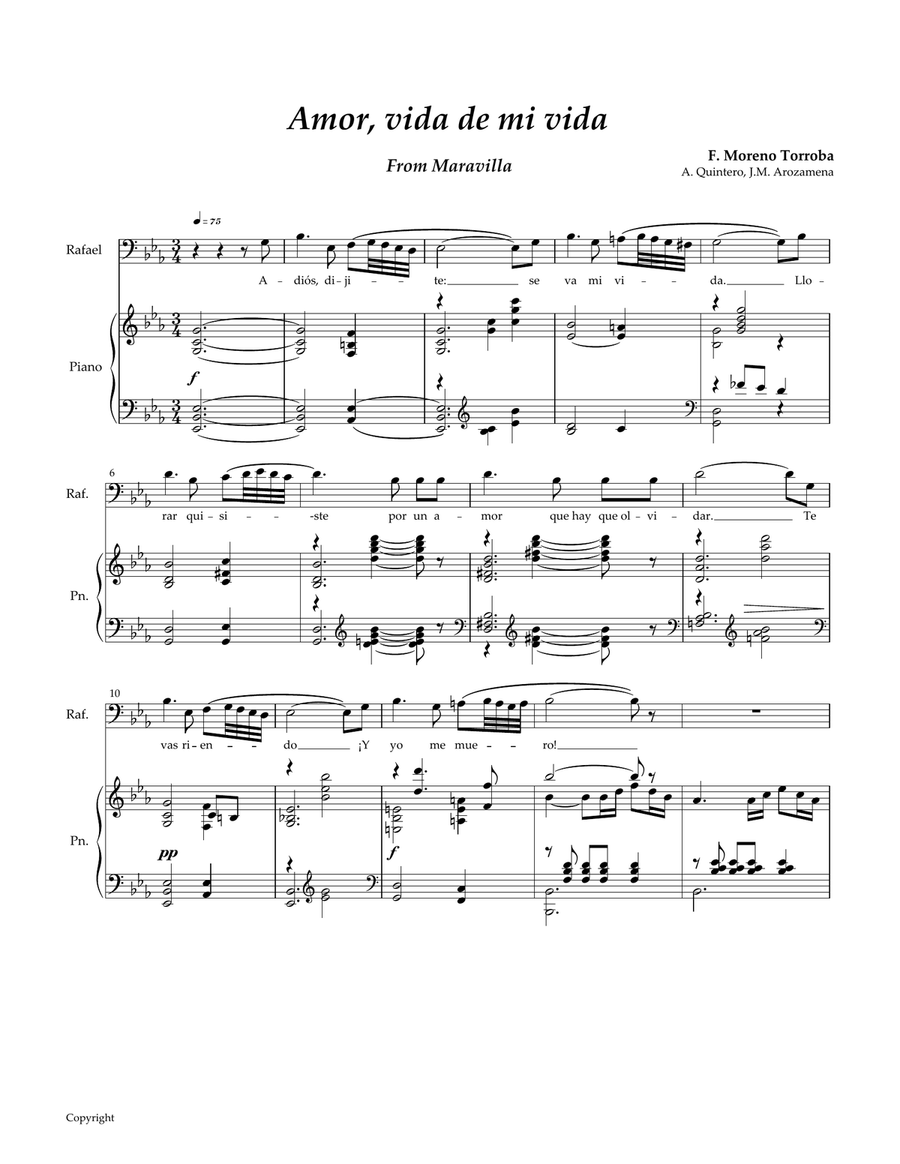 Amor, Vida de Mi Vida (Rafael's Aria from Maravilla) 3-Part scores gallery preview page 1