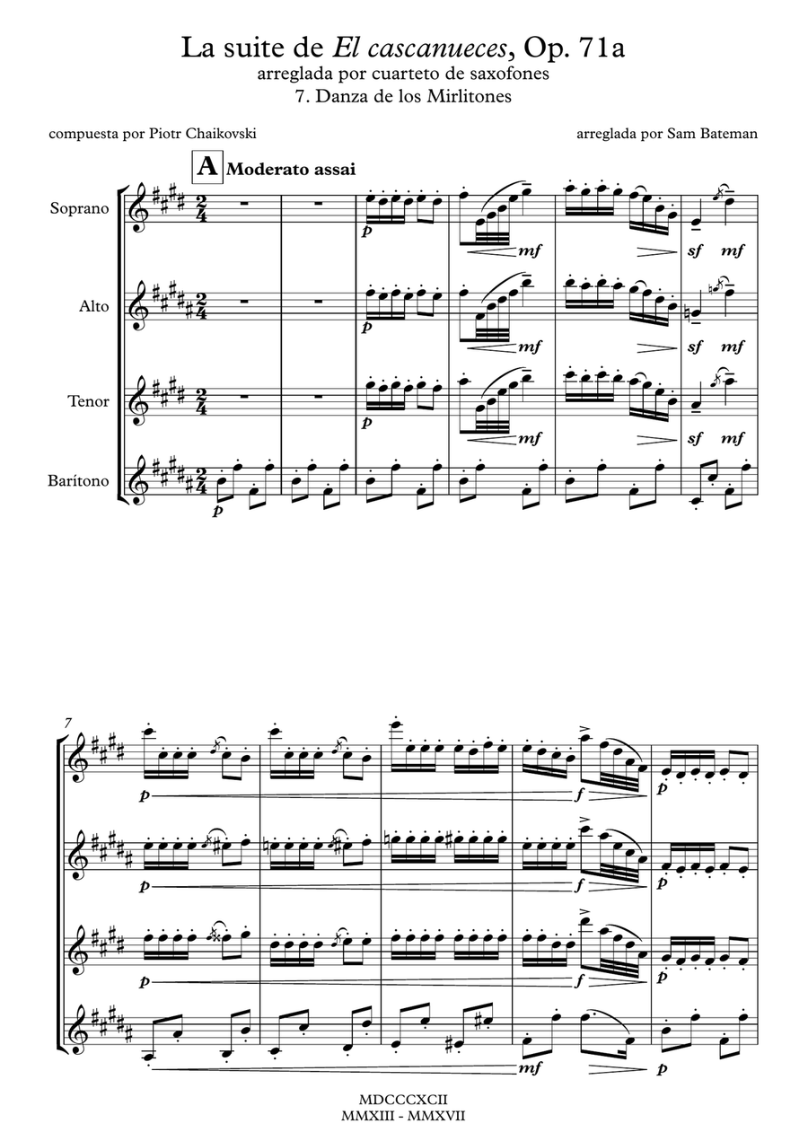 La suite de El cascanueces - 7. Danza de los Mirlitones Woodwind Quartet scores gallery preview page 1