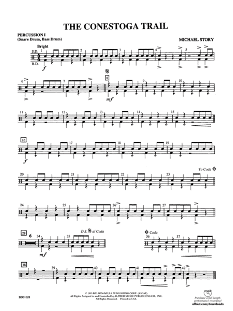 The Conestoga Trail: 1st Percussion Concert Band scores gallery preview page 1