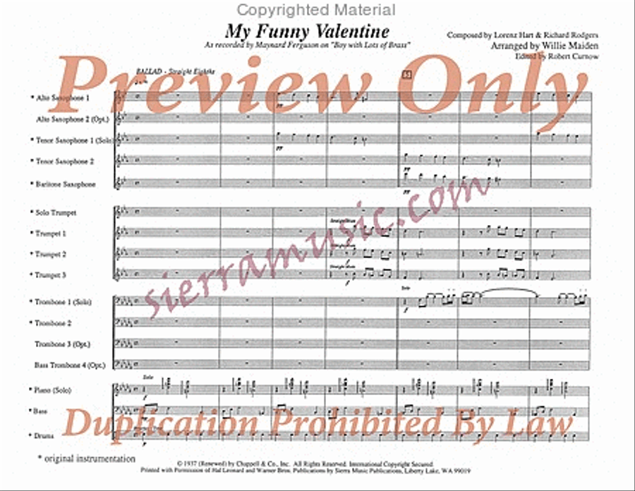 My Funny Valentine My Funny Valentine Big Band scores gallery preview page 2