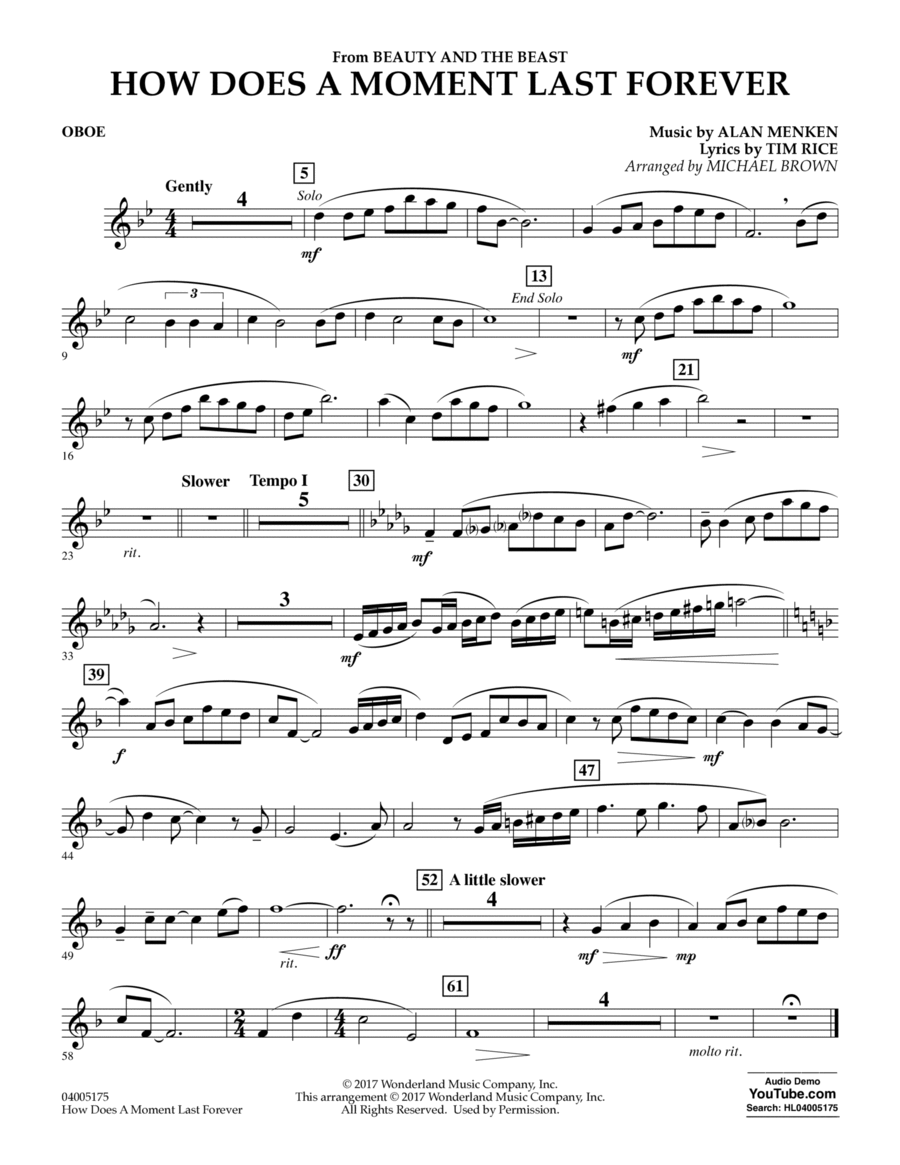 How Does a Moment Last Forever (from Beauty and the Beast) - Oboe Concert Band scores gallery preview page 1