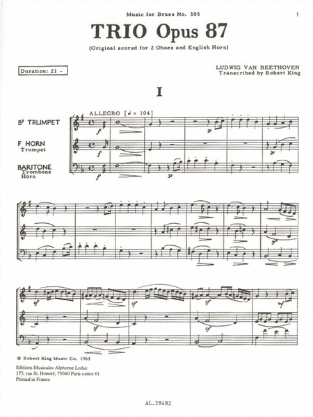 Trio, Op. 87, Transcribed For Brass Instruments By Robert King