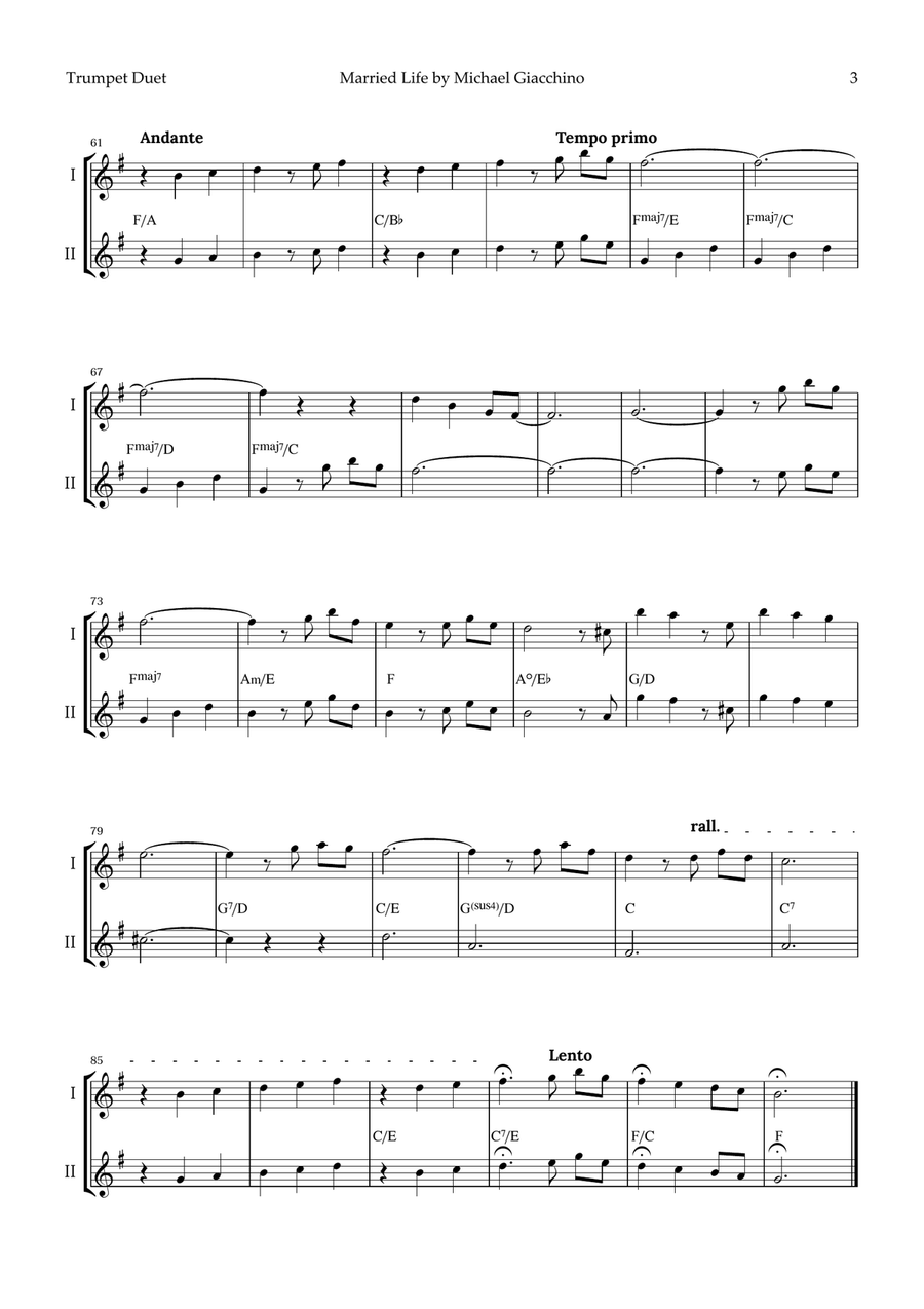 Married Life Trumpet Duet scores gallery preview page 3