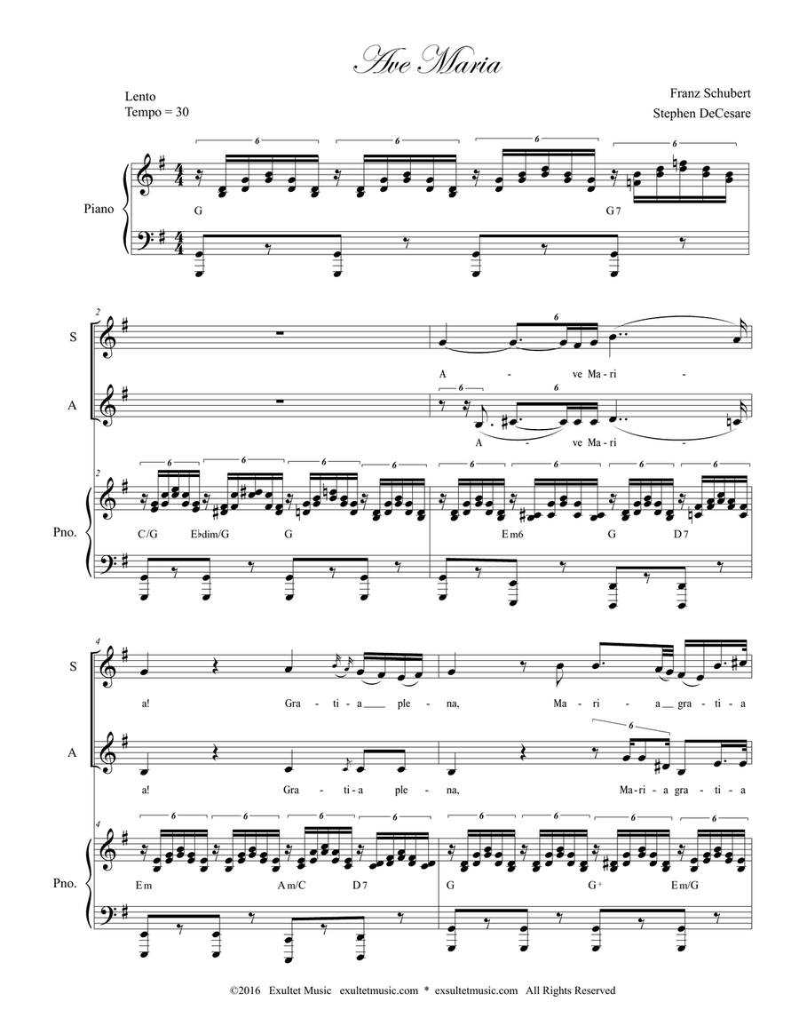Ave Maria (Duet for Soprano and Alto solo - (Low Key) Alto Voice scores gallery preview page 1