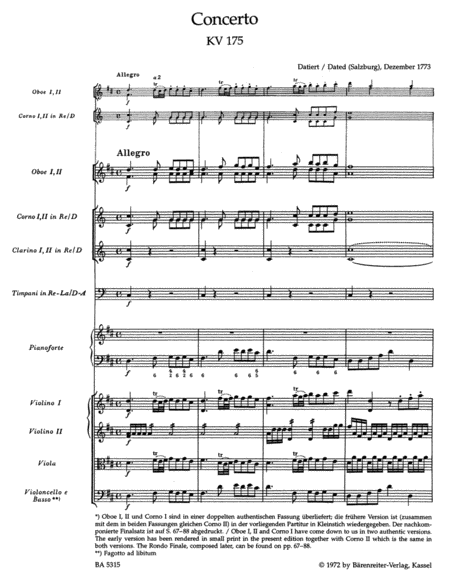 Concerto for Piano and Orchestra, No. 5 D major, KV 175, KV 382 Rondo