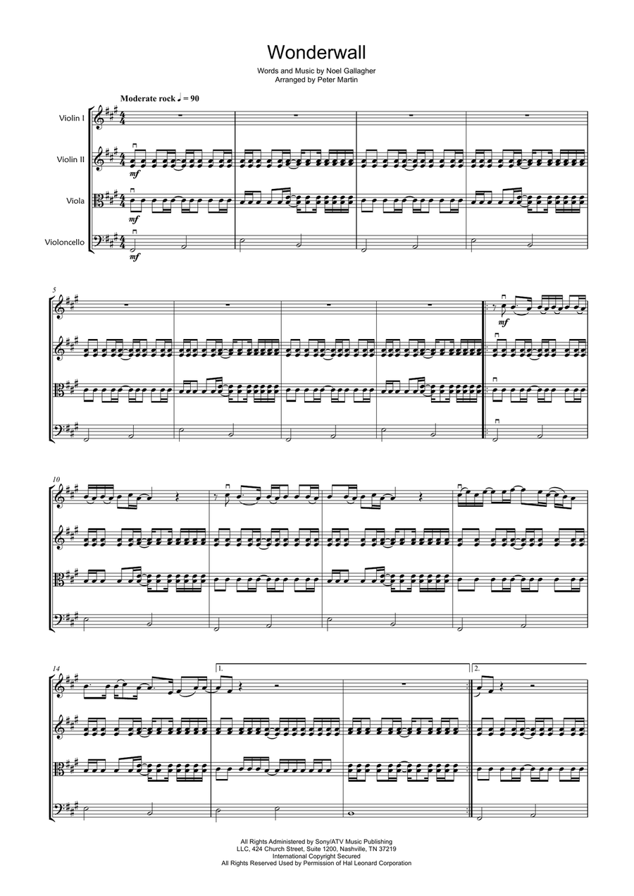 Wonderwall String Quartet scores gallery preview page 1