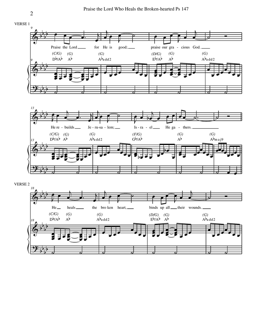 Praise the Lord, Who Heals the Broken-Hearted (Psalm 147) by Bill Monaghan Piano, Vocal, Guitar - Digital Sheet Music page 2
