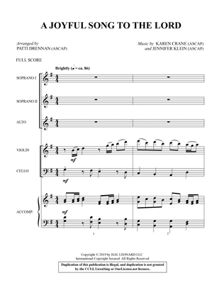 Book cover for A Joyful Song to the Lord (arr. Patti Drennan) - Score for SSA