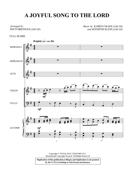 A Joyful Song to the Lord (arr. Patti Drennan) - Score for SSA