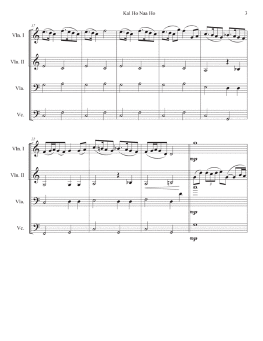 Kal Ho Naa Ho Sad String Quartet scores gallery preview page 3