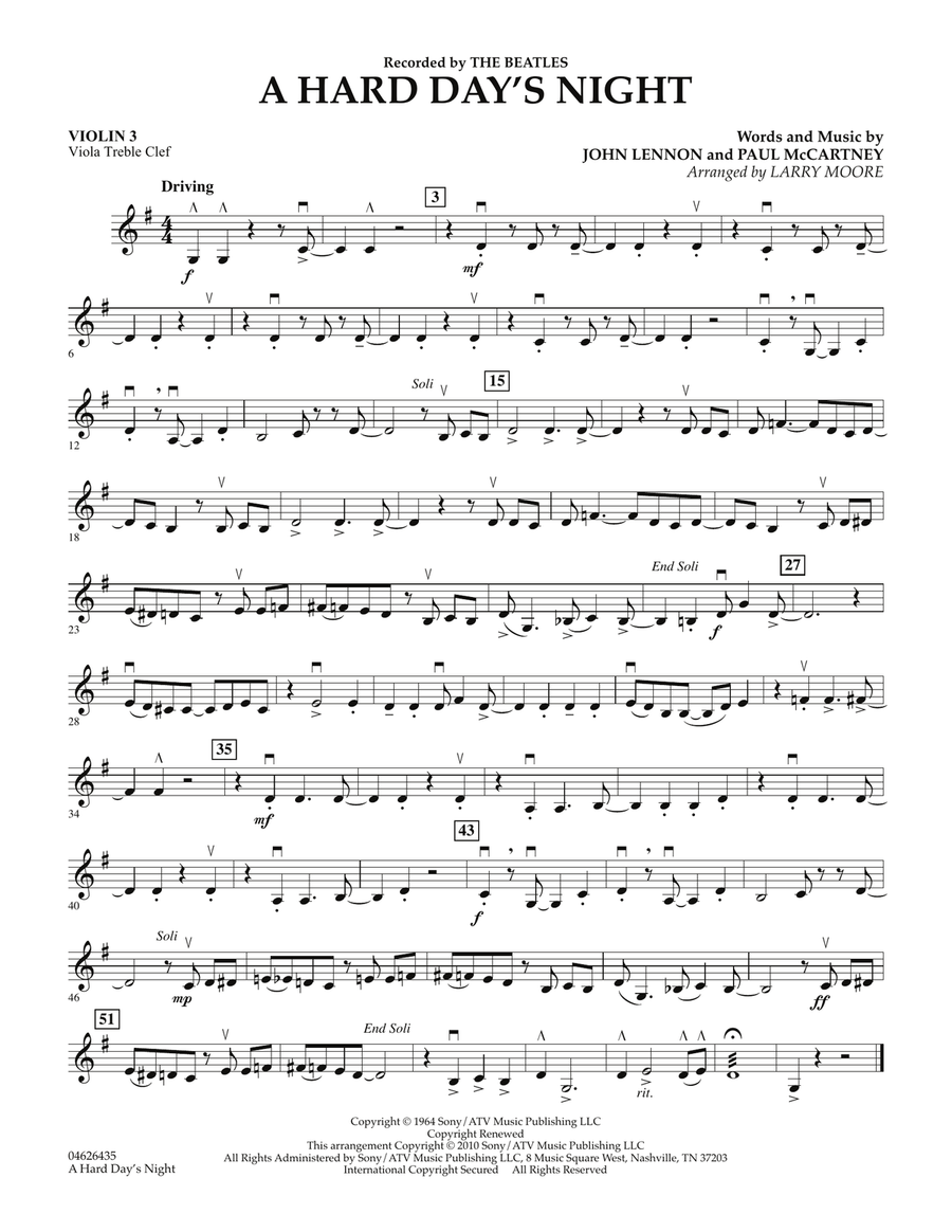 A Hard Day's Night - Violin 3 (Viola Treble Clef)