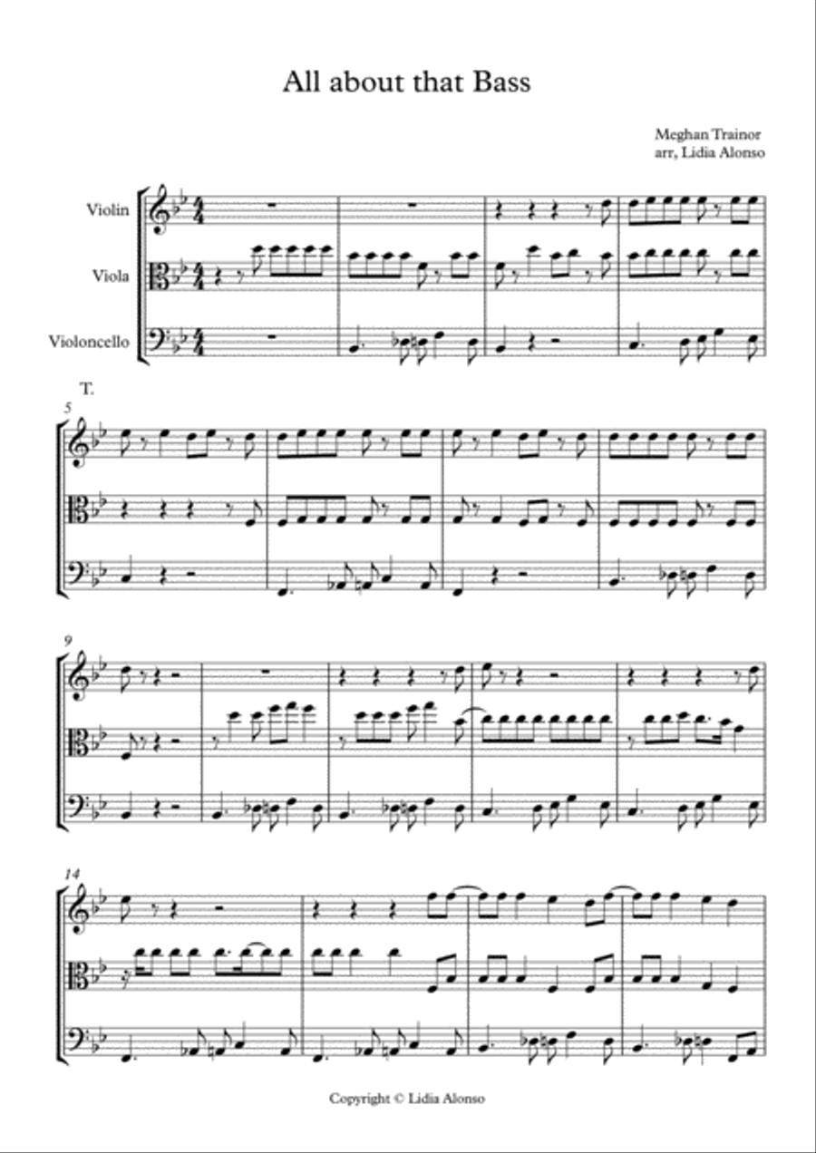 All About That Bass String Quartet scores gallery preview page 1