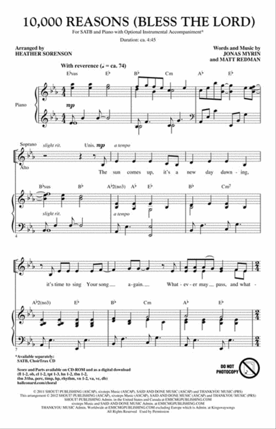 10,000 Reasons (Bless the Lord) 4-Part scores gallery preview page 2