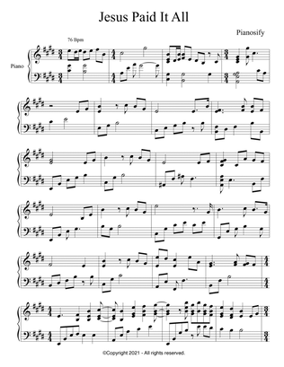 PIANO - Jesus Paid It All (Piano Hymns Sheet Music PDF)